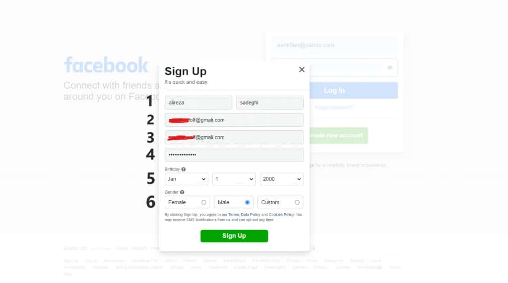 ایجاد اکانت فیسبوک