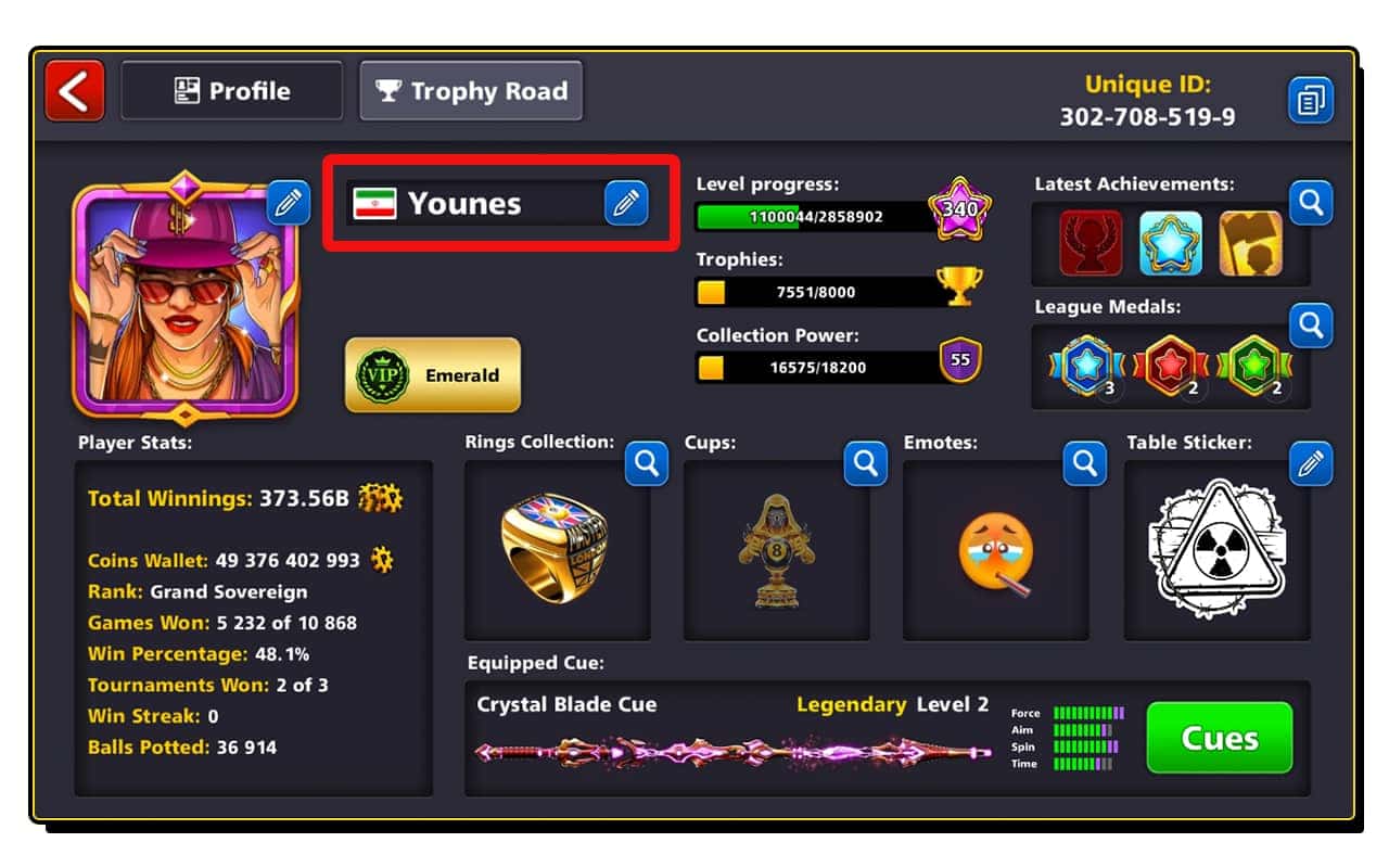 تغییر اسم در بازی 8ball pool برای اکانت مینیکلیپ