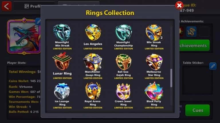 رینگ های چالش بازی 8ball pool